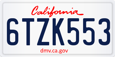 CA license plate 6TZK553