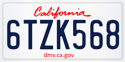 CA license plate 6TZK568