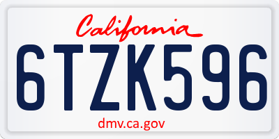 CA license plate 6TZK596