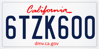CA license plate 6TZK600