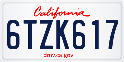 CA license plate 6TZK617