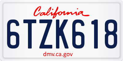 CA license plate 6TZK618