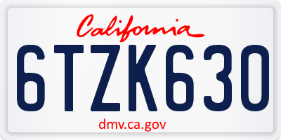 CA license plate 6TZK630