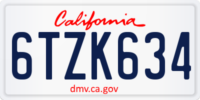 CA license plate 6TZK634