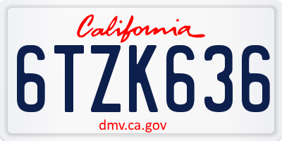 CA license plate 6TZK636
