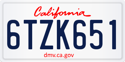 CA license plate 6TZK651