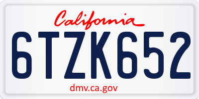 CA license plate 6TZK652