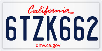 CA license plate 6TZK662