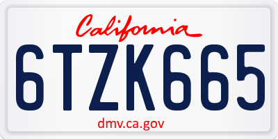 CA license plate 6TZK665