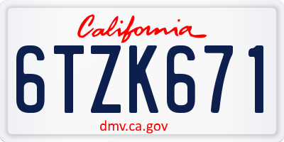 CA license plate 6TZK671