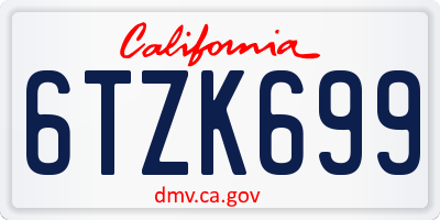 CA license plate 6TZK699