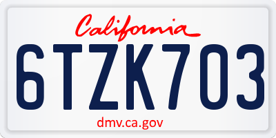 CA license plate 6TZK703