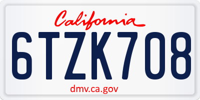 CA license plate 6TZK708