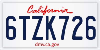 CA license plate 6TZK726