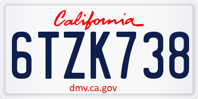 CA license plate 6TZK738