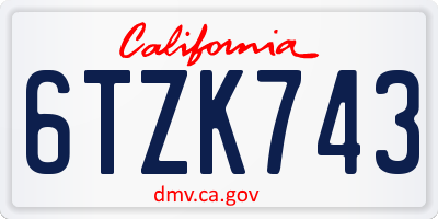 CA license plate 6TZK743