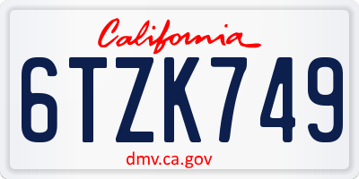 CA license plate 6TZK749