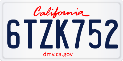 CA license plate 6TZK752