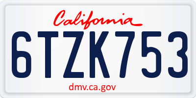 CA license plate 6TZK753
