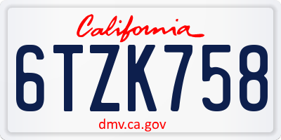 CA license plate 6TZK758