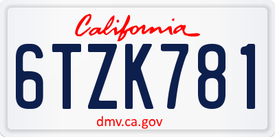 CA license plate 6TZK781
