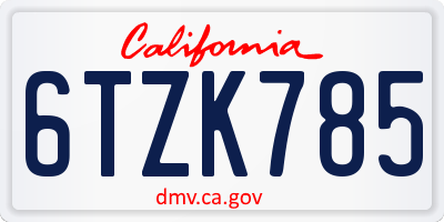 CA license plate 6TZK785