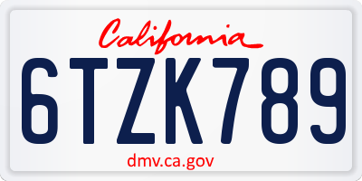 CA license plate 6TZK789
