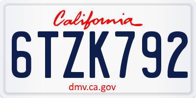 CA license plate 6TZK792