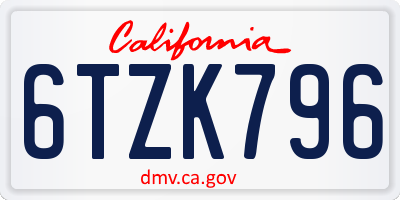 CA license plate 6TZK796