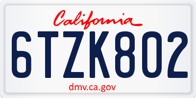 CA license plate 6TZK802