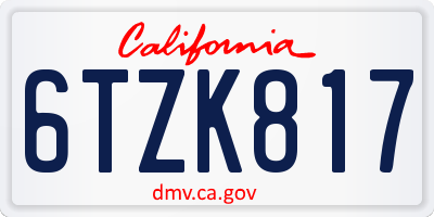 CA license plate 6TZK817