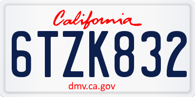 CA license plate 6TZK832