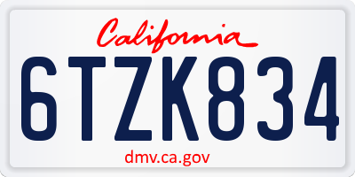 CA license plate 6TZK834