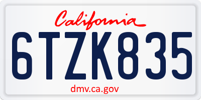CA license plate 6TZK835