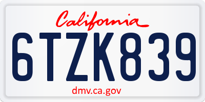 CA license plate 6TZK839