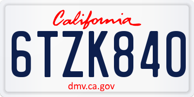 CA license plate 6TZK840