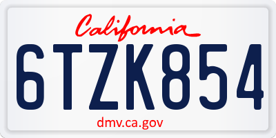 CA license plate 6TZK854