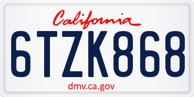 CA license plate 6TZK868