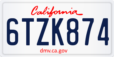 CA license plate 6TZK874