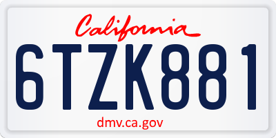 CA license plate 6TZK881