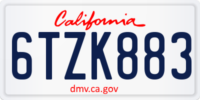 CA license plate 6TZK883