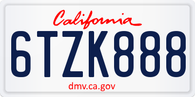 CA license plate 6TZK888