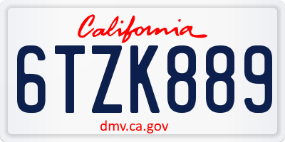 CA license plate 6TZK889