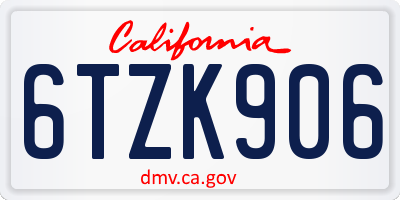 CA license plate 6TZK906