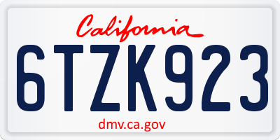 CA license plate 6TZK923