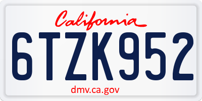 CA license plate 6TZK952