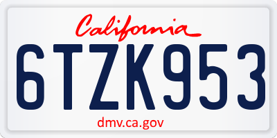 CA license plate 6TZK953