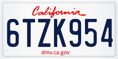 CA license plate 6TZK954