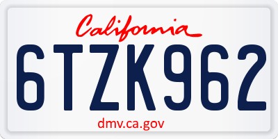 CA license plate 6TZK962