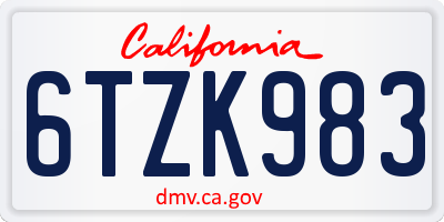 CA license plate 6TZK983